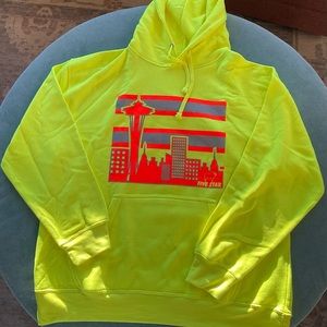 FIVE STAR NEON YELLOW SEATTLE SKYLING ‘hi-vis’ SWEATSHIRT HOODIE MENS XL
